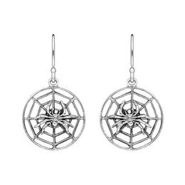 Sterling Silver Spider In Web Hook Drop Earrings