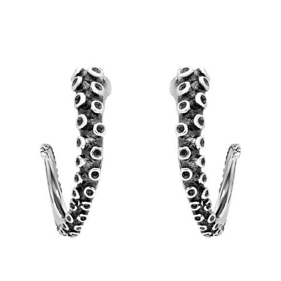 Sterling Silver Tentacle Hoop Earrings E2460