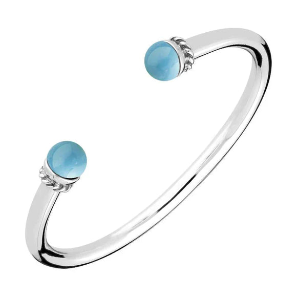 Sterling Silver Turquoise Bead Torc Twist Bangle B724