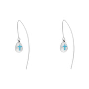 Sterling Silver Turquoise Cross Disc Drop Earrings, E1374.