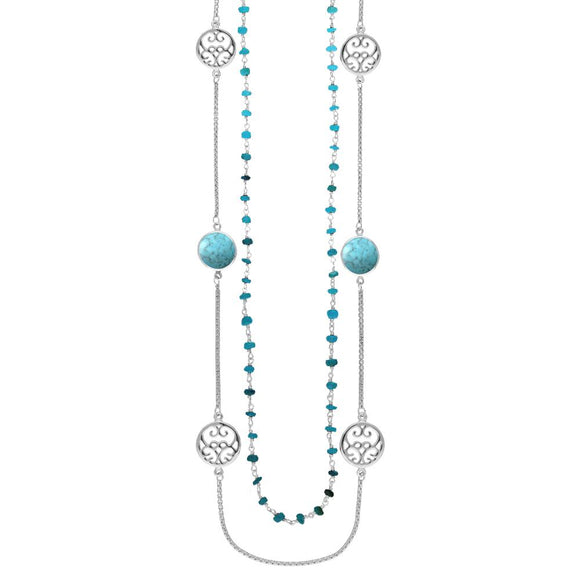 Sterling Silver Turquoise Flore Filigree Double Row Necklace