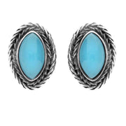 Sterling Silver Turquoise Foxtail Large Marquise Stud Earrings E1845