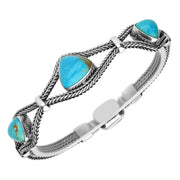 Sterling Silver Turquoise Foxtail Three Stone Triangle Bracelet B963