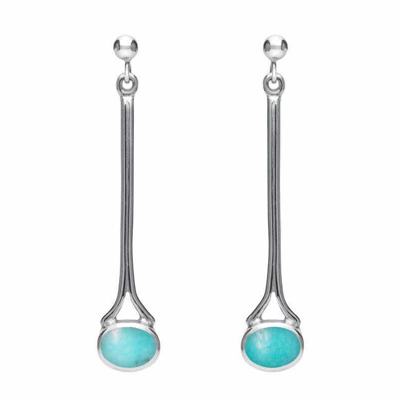 Sterling Silver Turquoise Long Drop Earrings. E094.