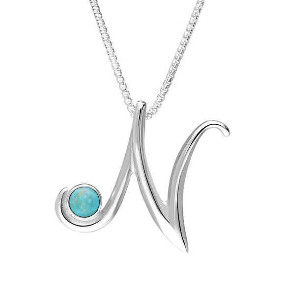 Sterling Silver Turquoise Love Letters Initial N Necklace P3461C