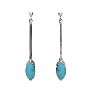 Sterling Silver Turquoise Marquise Long Drop Earrings. E131.