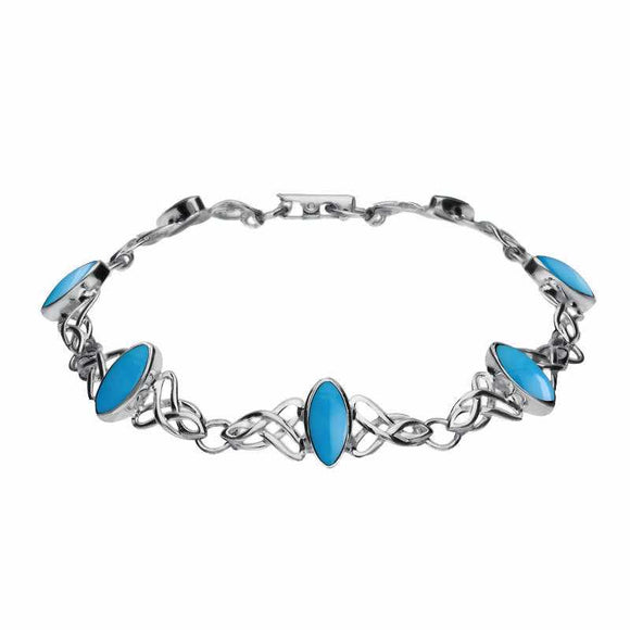 Sterling Silver Turquoise Marquise Shaped Celtic Bracelet B594