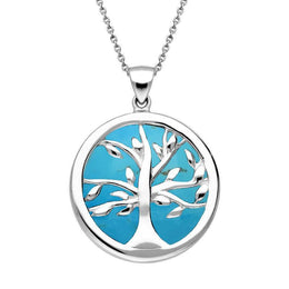 Sterling Silver Turquoise Medium Round Tree of Life Necklace P3441