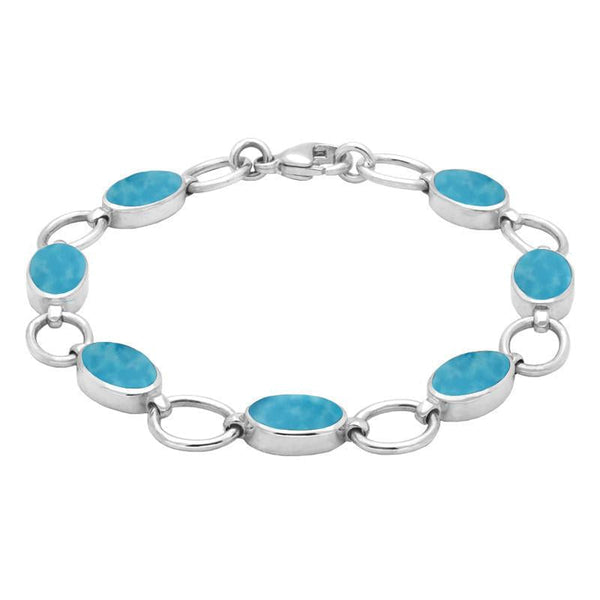 Sterling Silver Turquoise Oval Seven Stone Bracelet B185