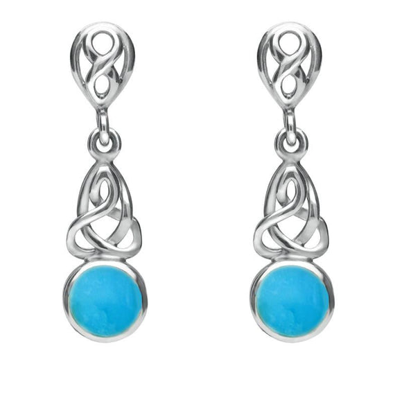 Sterling Silver Turquoise Round Celtic Dropper Earrings E975