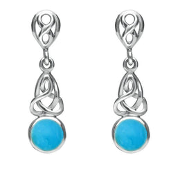Sterling Silver Turquoise Round Celtic Dropper Earrings E975