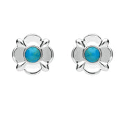 Sterling Silver Turquoise Round Four Petal Flower Stud Earrings E1624
