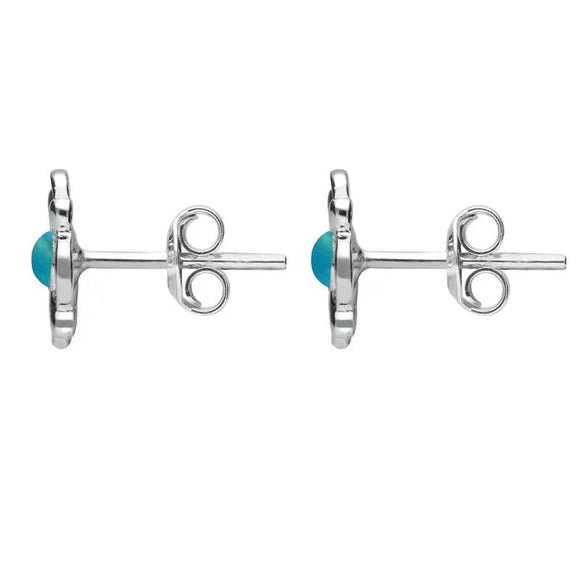 Sterling Silver Turquoise Round Four Petal Flower Stud Earrings E1624