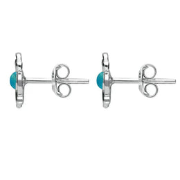 Sterling Silver Turquoise Round Four Petal Flower Stud Earrings E1624