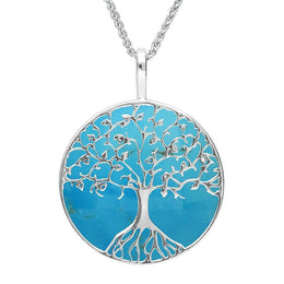 00164973 W Hamond Sterling Silver Turquoise Round Tree Of Life Necklace, P3146.