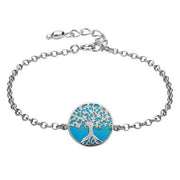 Sterling Silver Turquoise Round Tree of Life Chain Bracelet B1140