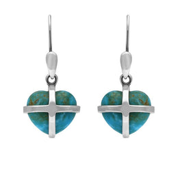 Sterling Silver Turquoise Small Cross Heart Drop Earrings E1287