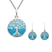Sterling Silver Turquoise Small Round Tree of Life Two Piece Set S064