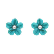 Sterling Silver Turquoise Tuberose Desert Rose Stud Earrings, E2154.