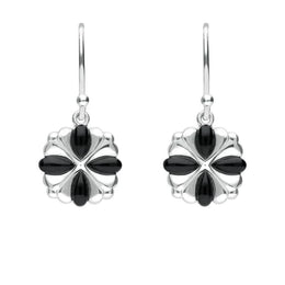 Sterling Silver Whitby Jet 4 stone Cross Drop Earrings. E1957