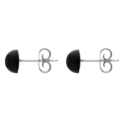 Sterling Silver Whitby Jet 8mm Domed Stud Earrings. E1725. 