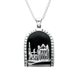 Sterling Silver Whitby Jet Abbey Necklace. P2114