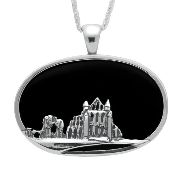 Sterling Silver Whitby Jet Abbey Oval Necklace P143