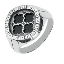 Sterling Silver Whitby Jet Abbey Window Ring. R833