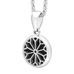 Sterling Silver Whitby Jet Abbey Window Round Small Necklace, P2831.