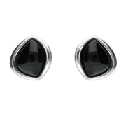Sterling Silver Whitby Jet Abstract Marquise Stud Earrings. E2039.