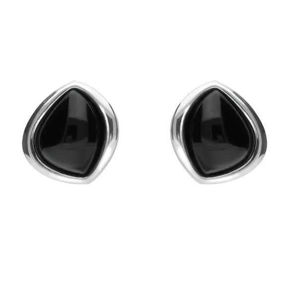 Sterling Silver Whitby Jet Abstract Marquise Stud Earrings. E2039.