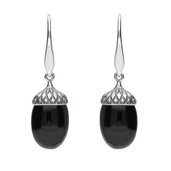 Sterling Silver Whitby Jet Acorn Drop Earrings E2418