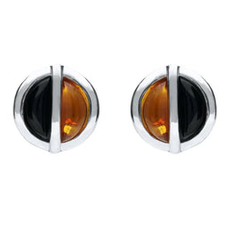 Sterling Silver Whitby Jet Amber Double Stone Stud Earrings E1805
