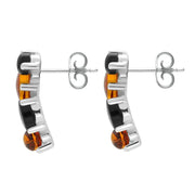 Sterling Silver Whitby Jet Amber Four Stone Stud Earrings E1806