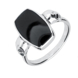 Sterling Silver Whitby Jet Barrel Skull Shank Ring. R936