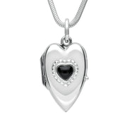 Sterling Silver Whitby Jet Beaded Edge Heart Locket. P2104