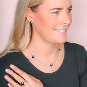 Sterling Silver Whitby Jet Bloom Four Leaf Clover Stud Earrings, E2465