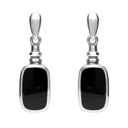 Sterling Silver Whitby Jet Bottle Top Drop Earrings. E055. 