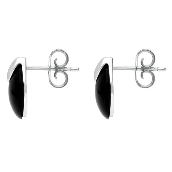 Sterling Silver Whitby Jet Button Cap Stud Earrings