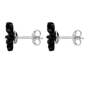 Sterling Silver Whitby Jet Carved Pointy Petal Stud Earrings E671