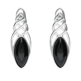 Sterling Silver Whitby Jet Celtic Long Marquise Stud Earrings E994