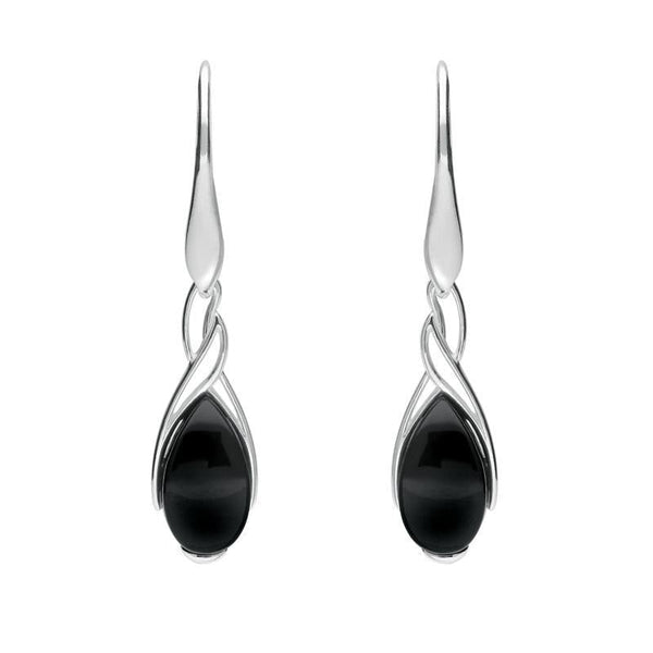 Sterling Silver Whitby Jet Celtic Pear Drop Earrings E2053