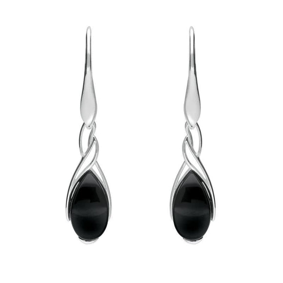 Sterling Silver Whitby Jet Celtic Pear Drop Earrings E2053