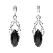 Sterling Silver Whitby Jet Celtic Twist Drop Earrings E984