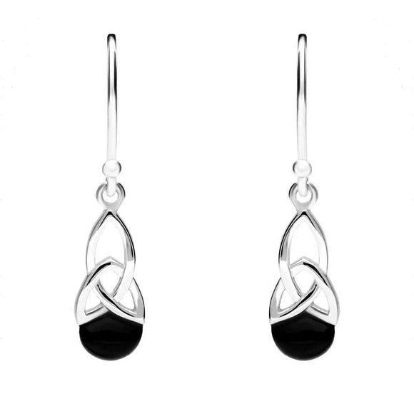 Sterling Silver Whitby Jet Celtic Twist Hook Earrings E2318