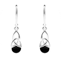Sterling Silver Whitby Jet Celtic Twist Hook Earrings E2318