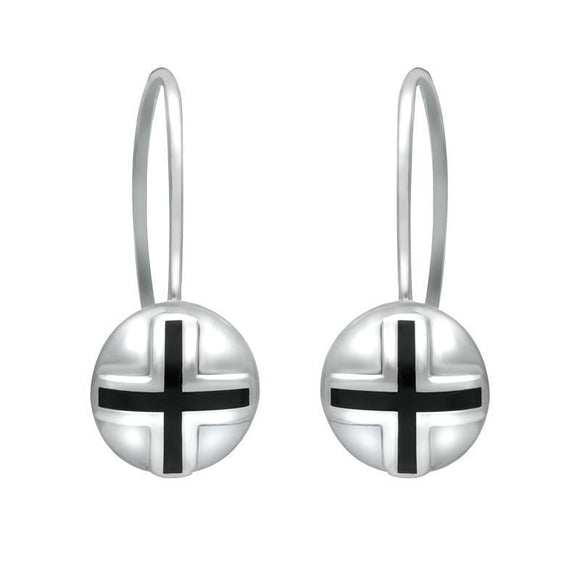 Sterling Silver Whitby Jet Cross Sphere Hook Earrings E2262