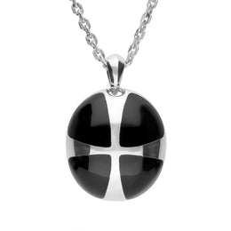 Sterling Silver Whitby Jet Cross Ball Pendant Necklace. P2709