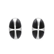 Sterling Silver Whitby Jet Cross Dome Stud Earrings E2021