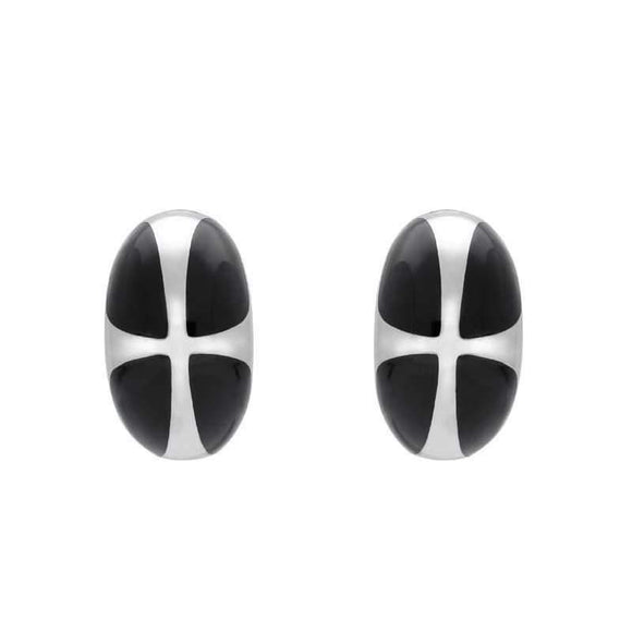 Sterling Silver Whitby Jet Cross Dome Stud Earrings E2021